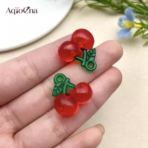AqToCna 10 Chiếc Nhựa Trong Suốt Đỏ Anh Đào Dâu Mặt Dây Chuyền Cho Nữ Vòng Tay Nelace DIY Trang Sức Làm Phụ Kiện AqToCna