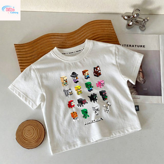 Áo Thun Bé Trai Minecraft Game, Áo Ngắn Tay Cotton Mềm Thoáng, Thời Trang Pixel, Cho Bé 3-12 Tuổi