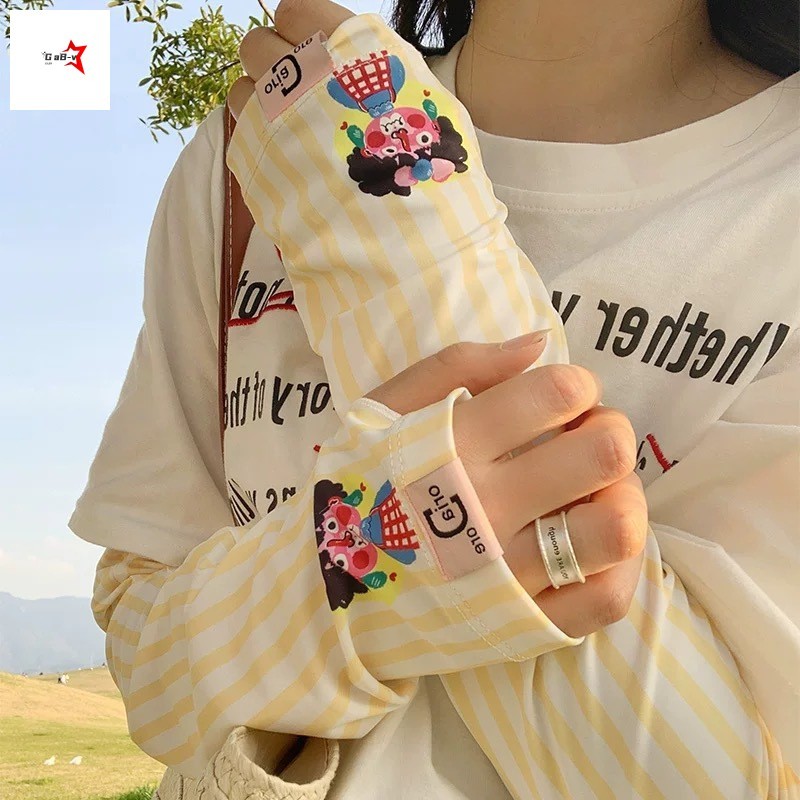 Tay áo lụa băng chống tia cực tím mùa hè dành cho nữ - Thiết kế hoạt hình dễ thương dáng rộng vừa vặn để đi xe đạp ngoài trời