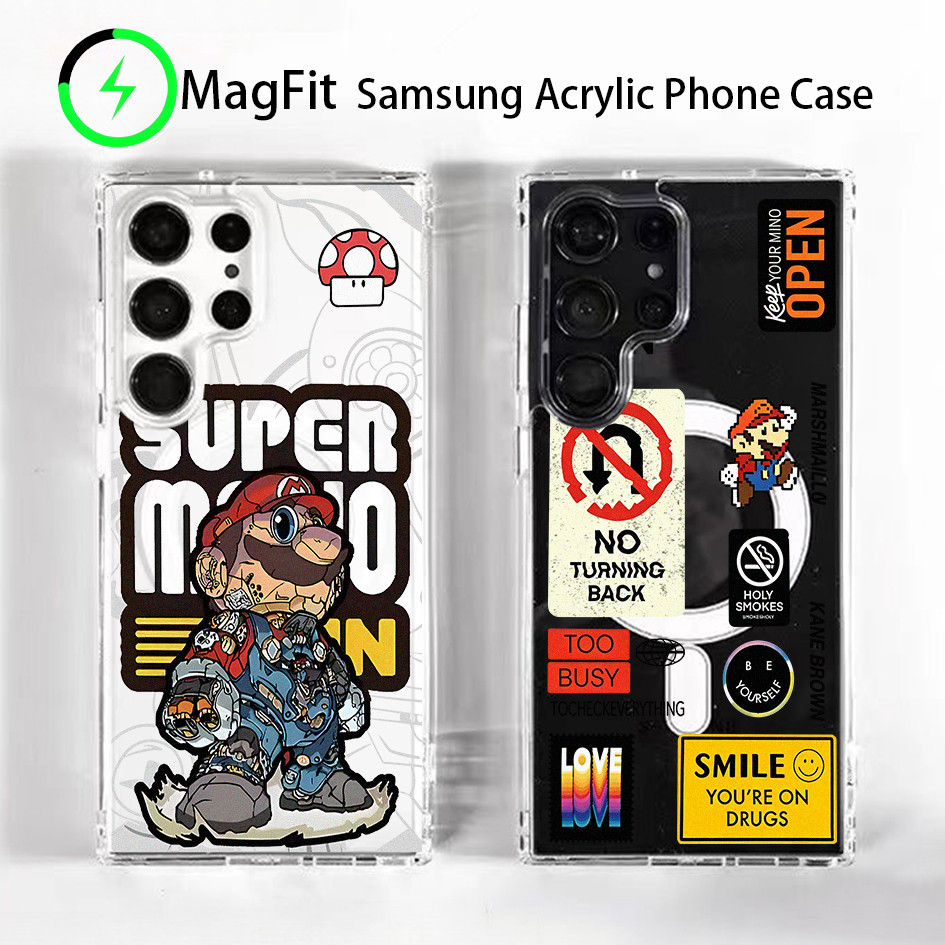 Dành Cho Samsung S26 Ultra S25 Ultra S25 FE S24U “Super Mario ” Vỏ Điện Thoại Nam Châm Trong Suốt Cứng / S24 FE S23U S22 A17 A56 A55 S25 + S24 Plus Vỏ Samsung Chống Sốc