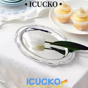 Khay bạc ICUCKO, Đĩa ăn nhẹ bạc hình bầu dục, Hộp đựng đồ trang sức dập nổi Món tráng miệng