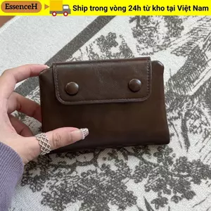 Ví nữ ESSENCEH, Túi đựng tiền có dây kéo ngắn bằng da PU mềm, Thẻ kinh doanh nhiều thẻ Túi đựng thẻ cổ điển Hàn Quốc