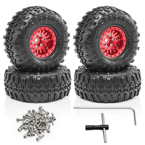 Bộ 4 Lốp Và Bánh Xe 57mm 1.0 Inch Cho TRX4M Trục SCX24 AX24 FMS FCX24 FCX18 1 / 18 1 / 24 RC Crawler, Tất Cả Các Loại Lốp Cao Su Địa Hình Có Vành Nhựa Sẵn Sàng
