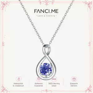 FANCIME "Ôm Vô Hạn" Tháng Mười Hai Kim Cương Giả Tanzanite Vô Cực Biểu Tượng Mặt Vòng cổ Bạc Sterling - Bạc
