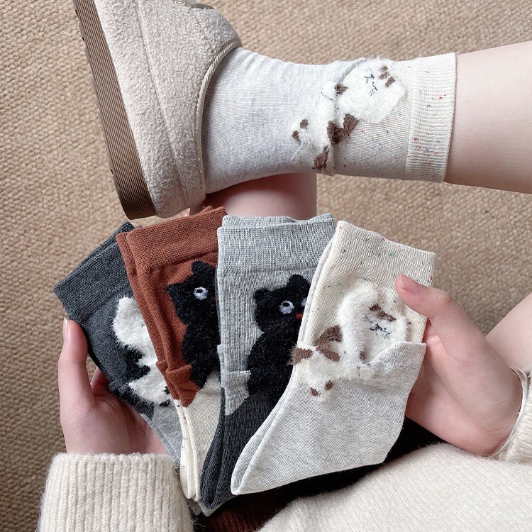 Set 4 đôi tất cao cổ mèo ôm cổ cotton thấm hút thông thoáng MUN STORE TME2M095