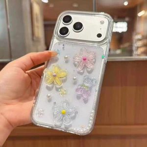 Ốp Điện Thoại Nhựa Hoa Ngọc Trai Cho iPhone 17 Pro Max 17 Air 16 Plus 15 14 13 12 11 Vỏ Bảo Vệ Chống Sốc