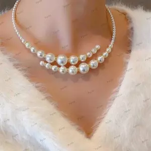 Dây chuyền cổ xương đòn PYCOU, Vòng cổ cổ ngọc trai giả, Tua rua ngọc trai nhiều lớp hợp thời trang Trang sức dự tiệc