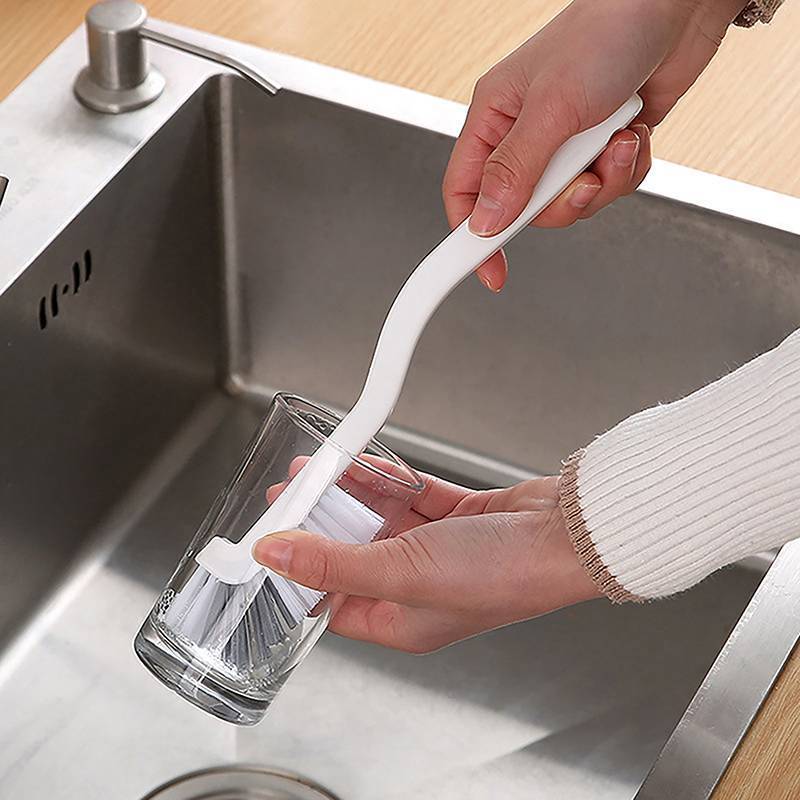 Bàn chải làm sạch tay cầm dài 1 chiếc, đầu nhựa, dùng cho chai sữa, ống thủy tinh, đồ dùng nhà bếp