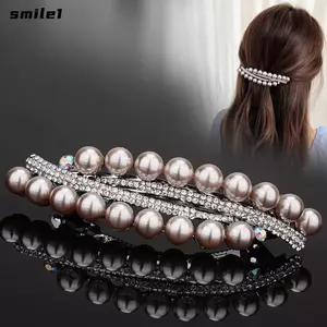 Kẹp Tóc SMILE, Kẹp Tóc Lò Xo Cao Cấp Hai Hàng, Vintage Giả Ngọc Trai Sáng Bóng Thanh Lịch Barrettes Phụ Kiện Tóc