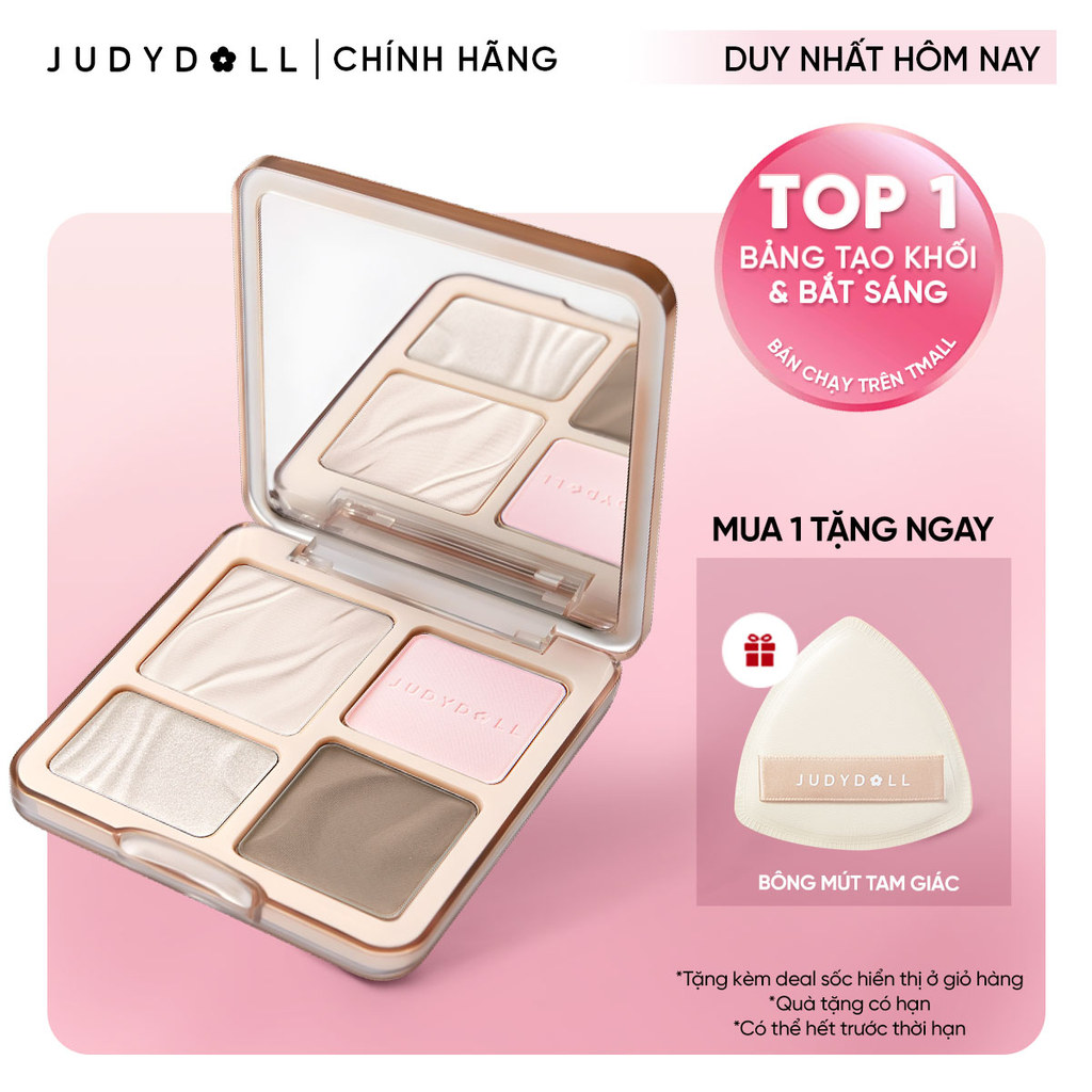 JUDYDOLL Phấn bắt sáng tạo khối 4 ô Highlight Contour Palette Tự nhiên Lâu trôi Chống nước 9g