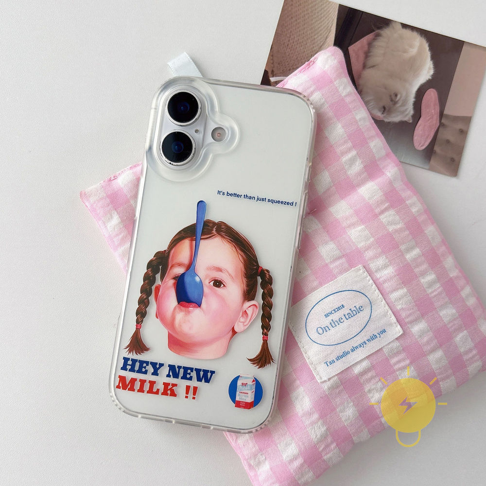 Phone Case For iPhone 17 Pro Max 16 15 TPU Girl Telephone Spoon Aesthetic Korean Cute
