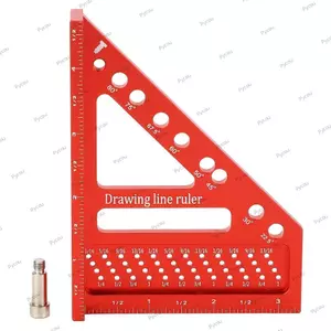 Thước đo đa góc PYCOU, Thước dây vẽ bằng hợp kim nhôm 0 đến 90 độ, Thước góc vuông màu đỏ tiện lợi Xây dựng kỹ thuật