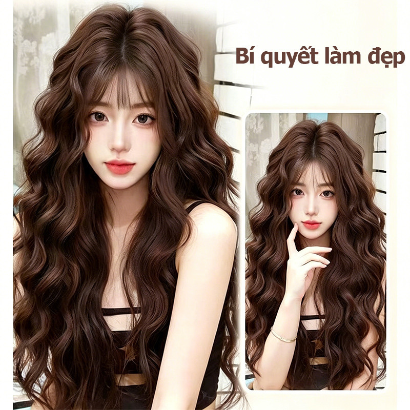 Tóc giả dệt kim nguyên đầu,60cm,Tóc giả nữ nguyên đầu,Kèm conbo phụ kiện, TƠ MỀM MỊN KHÔNG BỊ ĐỔ BÓNG