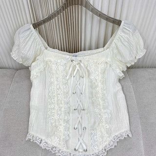 Áo Kiểu Nữ Tay Phồng Phối Ren Buộc Dây Croptop Ôm Dáng Phong Cách Hàn Quốc Ngọt Ngào