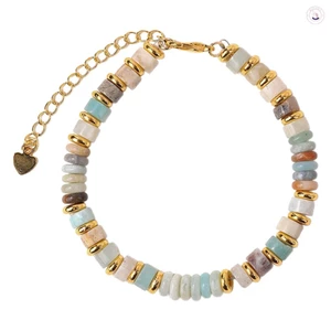 Vòng tay đính cườm đá mắt hổ tự nhiên Hạt phẳng Phong cách Bohemian Dây đeo cổ tay đàn hồi