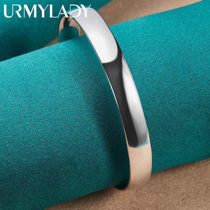 URMYLADY Bạc 925 10mm Mịn Phẳng Vòng Lắc Tay Vòng Tay Nữ Cưới Đính Hôn Thời Trang Quyến Rũ Trang Sức