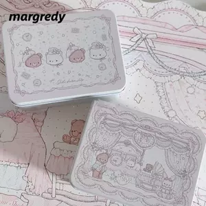 Hộp đựng kẹo MARGREDY, Băng dán dung tích lớn Hộp lưu trữ sắt, Ins Hình chữ nhật Gấu hoạt hình Văn phòng phẩm Đồ dùng văn phòng Kpop Photocards