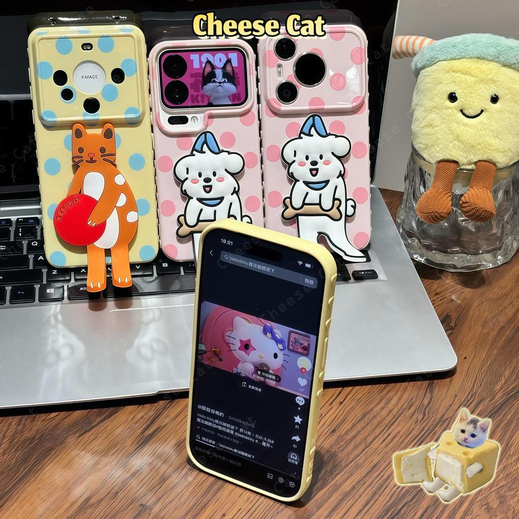 Chấm bi Cún Con Mèo Giá Đỡ Điện Thoại Ốp lưng điện thoại iPhone cho iPhone 14 13 12 11 15 Plus 16 17 Pro Max