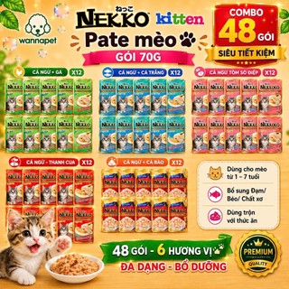 [Combo 48 Gói] Pate Nekko 70g Đủ Vị Cho Mèo Giàu Đạm Dễ Tiêu Hóa Thức Ăn Ướt - Wanna Pet