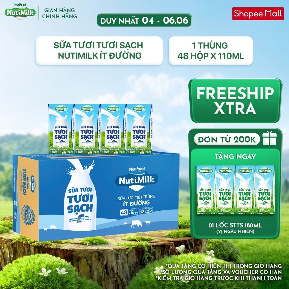 Thùng 48 Hộp Sữa Tươi Tươi Sạch NutiMilk 110ml/hộp