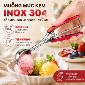 muỗng múc kem thép không gỉ 304 tay cầm silicon chống trơn tự động nhả dùng đa năng múc trái cây