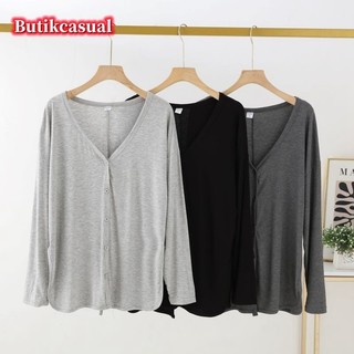 Áo cardigan cotton sợi mùa xuân hè lưng xẻ tà thời trang dáng rộng giản dị cỡ lớn chống nắng
