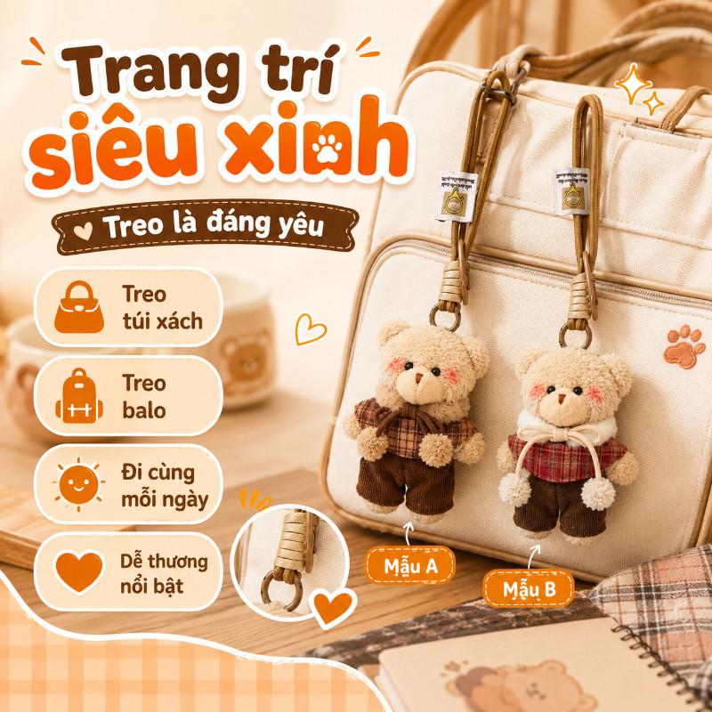 【SKISOPGO】Mặt dây chuyền túi gấu dễ thương,Mặt dây chuyền túi búp bê sang trọng dễ thương,Sáng Tạo Túi Trang Trí