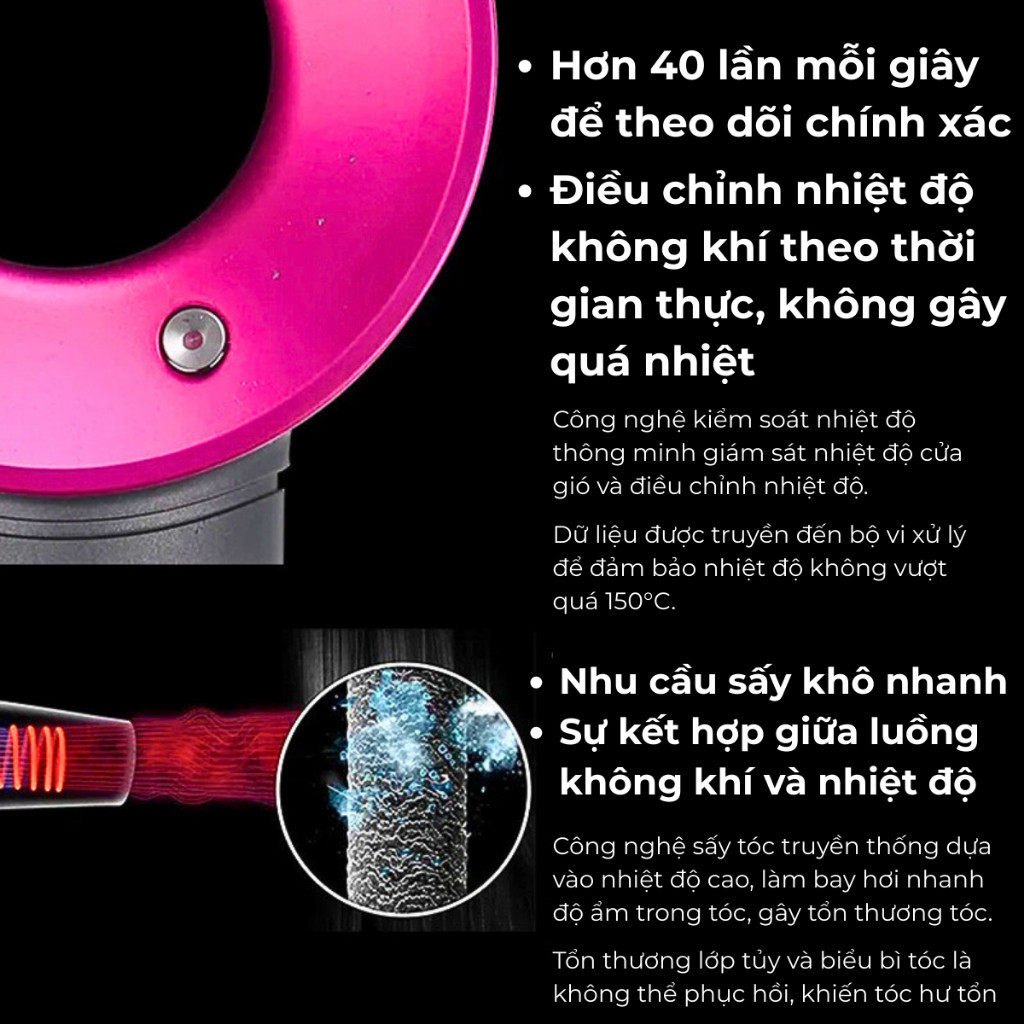 Máy Sấy Tóc Ion âm Wisezen 2 Chiều Nóng Lạnh Cao Cấp Công Suất Có Ion âm 3 Cấp độ Gió 3 Cấp độ Nhiệt Bảo Hành 12 Tháng
