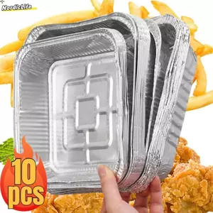 NORDICLIFE 10 Cái Hộp Giấy Nhôm, Lò Nướng Chống Dính BBQ Dụng Cụ Nướng Bánh Khay Giấy Thiếc Thực Phẩm, Khay Chiên Không Khí Chống Dầu 6 / 7 / 8 Inch Có Thể Tái Sử Dụng