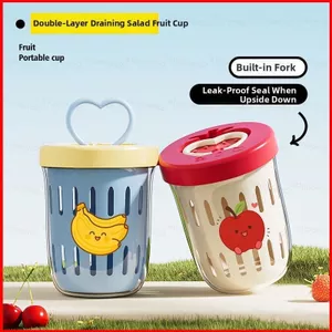 ST2 Hoạt Hình Dễ Thương Di Động Cốc Trái Cây Có Nĩa Chống Rò Rỉ Ăn Sáng Yến Mạch Salad Cốc Dã Ngoại & Cắm Trại TS2
