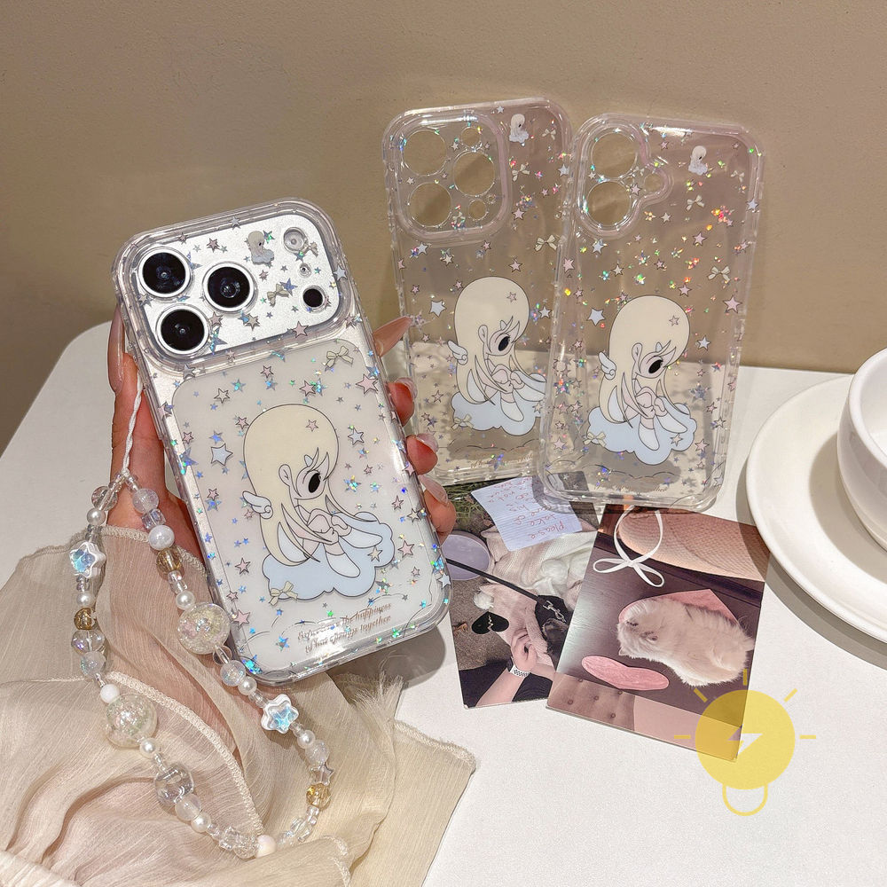 Phone Case For iPhone 17 Pro Max 16 15 TPU Transparent Keychain Chain Star Heart Girl Aesthetic Korean Cute