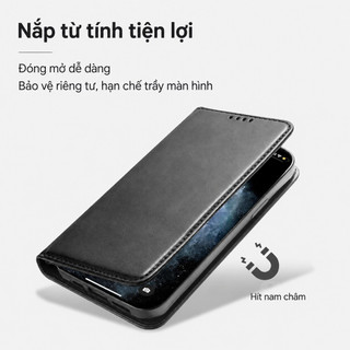 Bao da iPhone gập nắp ví khe thẻ chống sốc 360° da cao cấp cho iPhone 17 Air 16 15 14 13 12 11 Pro Max