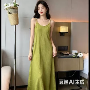 WHX-Nữ Sling Dress Dài Cotton Một Mảnh Đầm Cotton Dài