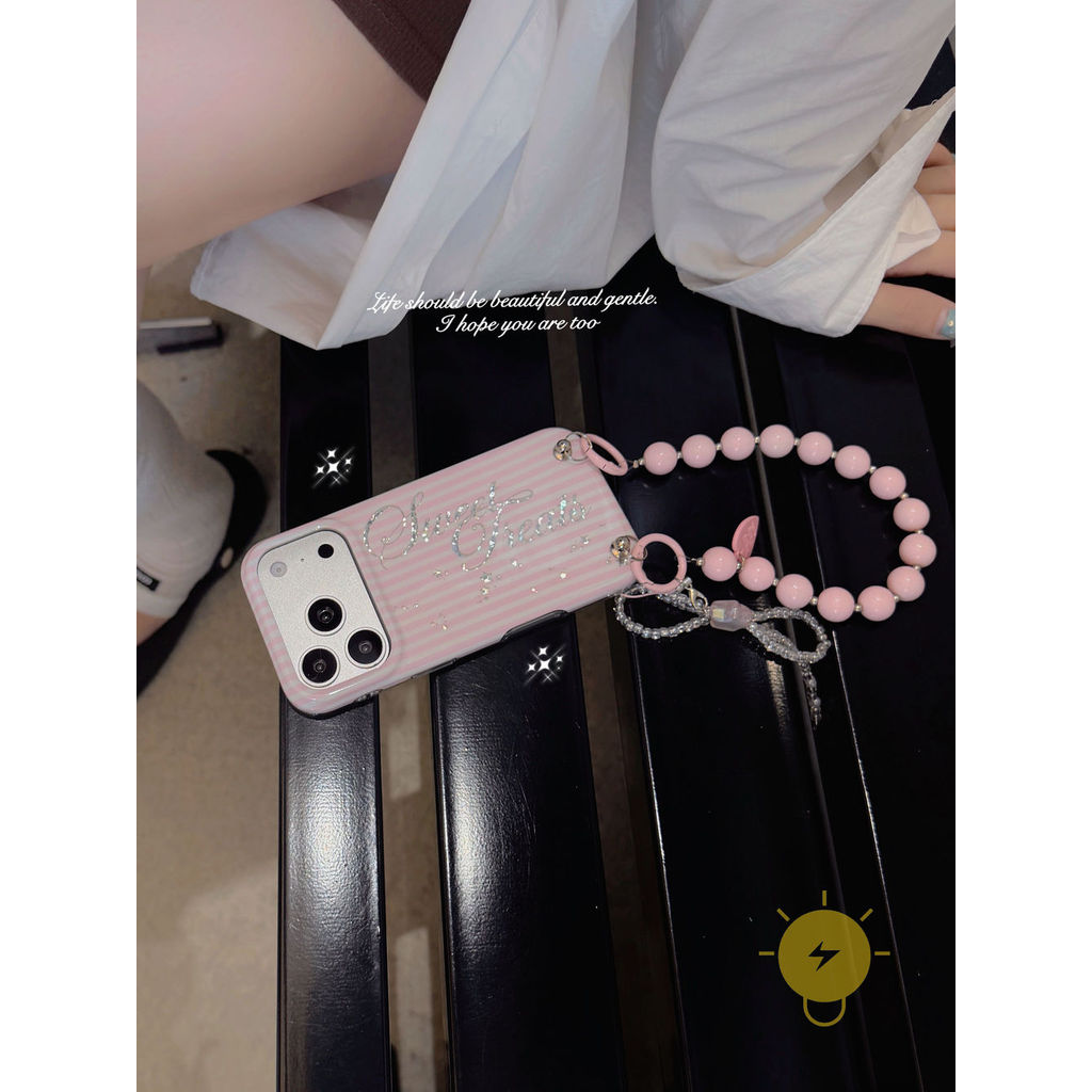Phone Case For iPhone 17 Pro Max 16 15 14 13 TPU Keychain Chain Stripe Aesthetic Korean Cute