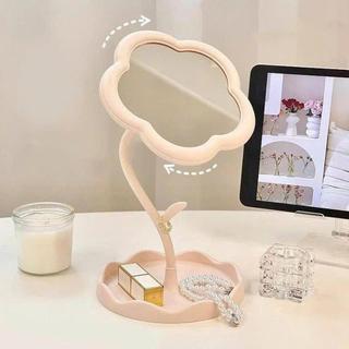 Gương Để Bàn Trang Điểm Hình Hoa Màu Pastel Khung Nhựa ABS Xoay 360 Độ Tiện Lợi