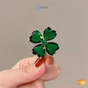 Luy Cỏ Ba Lá Bốn Lá Vintage Ngọc Lục Bảo Màu Ve Áo Pin Nữ Bộ Đồ Cưới Phụ Kiện Trang Sức Mới