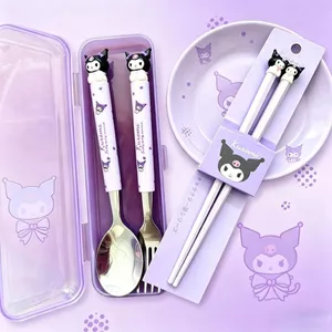 Kuromi Bộ Đồ Ăn Dễ Thương Trẻ Em Thích Hợp Ánh Sáng Sang Trọng Di Động Hoạt Hình Thìa Nĩa Cấp Thực Phẩm Bộ 6.11