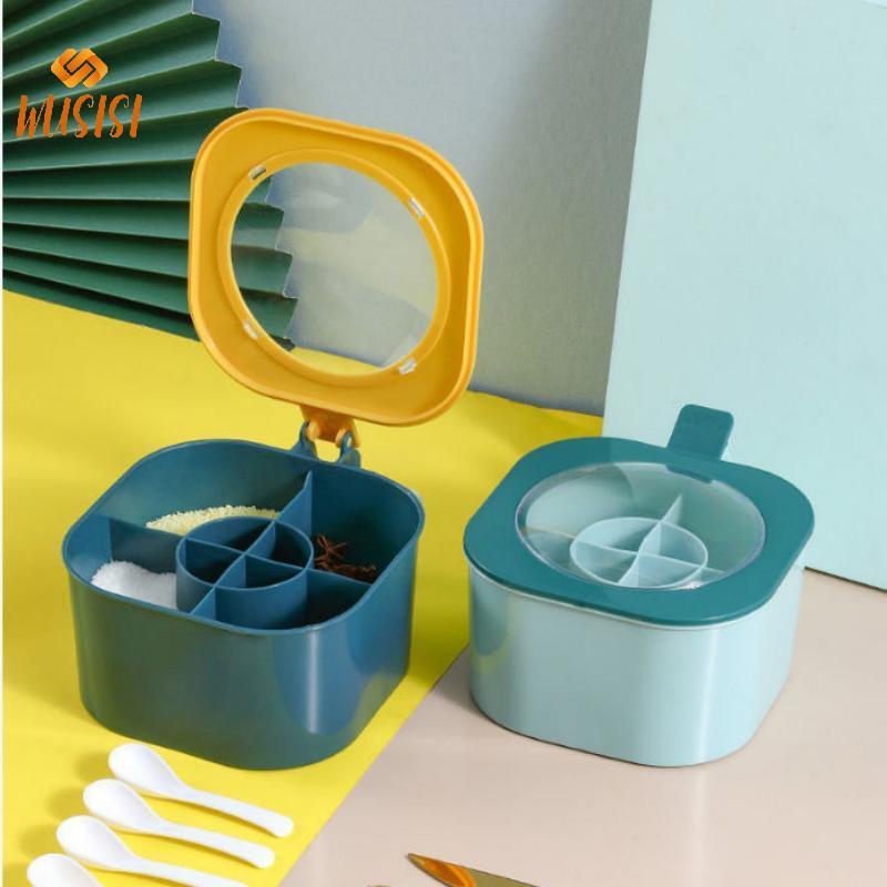 [WUSISI] Bình đựng gia vị 4 trong1 cần thiết cắm trại với 4 thìa Chai gia vị du lịch tiện dụng Nhẹ và di động MỚI
