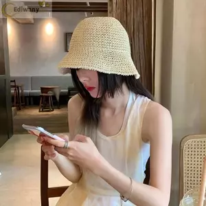 Mũ che nắng ngoài trời EDIWANY, Mũ xô rơm thoáng khí chống tia cực tím, Mũ dệt tay thời trang có thể gập lại Mũ ngư dân dành cho nữ đi biển