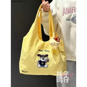 Râu Gà Hàn Quốc Hoạt Hình Dễ Thương Chó Con Thêu Túi Tote Nữ Sinh Ánh Sáng Nắng Túi Màu Vàng Túi Đeo Vai Túi Xách
