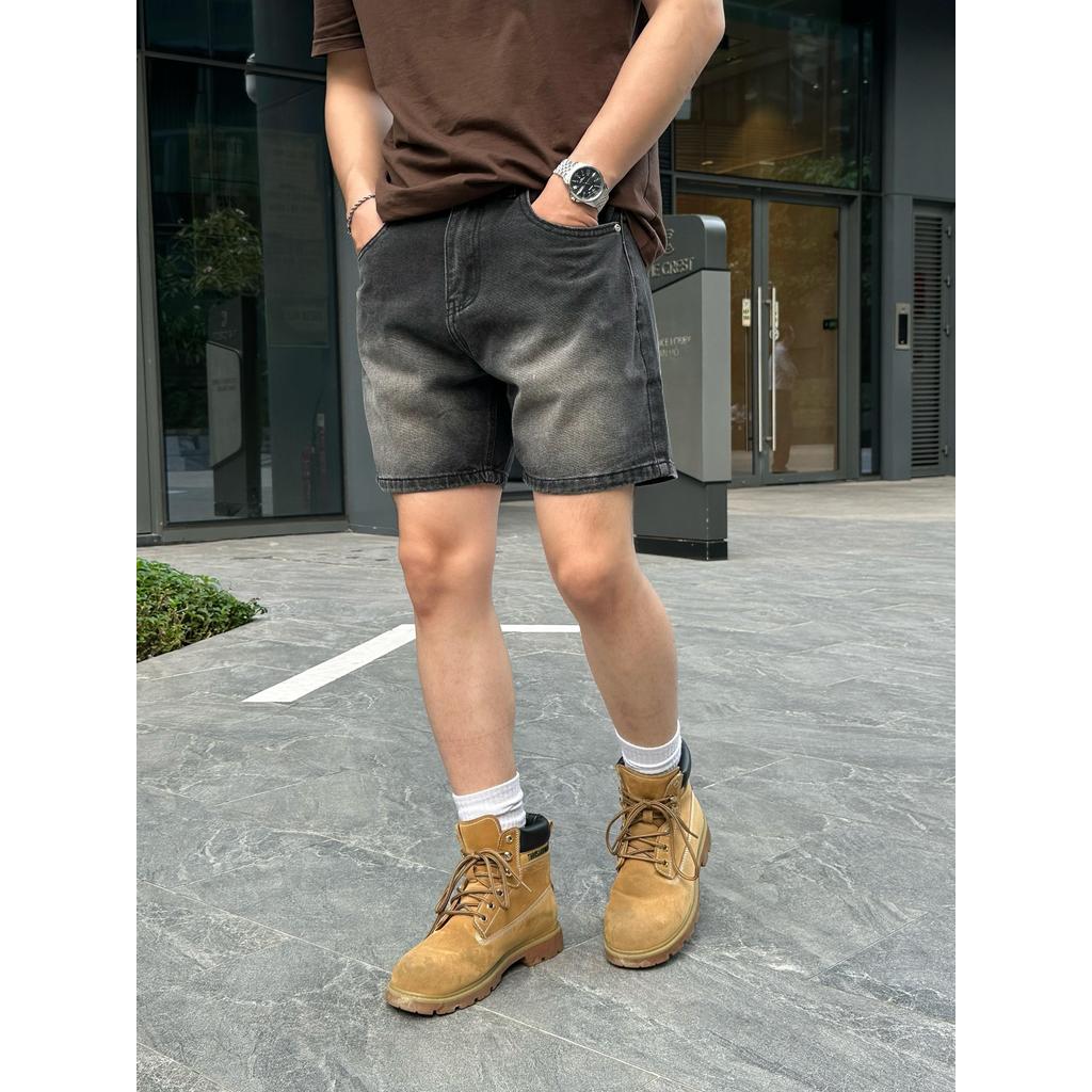 Quần Short Jean Nam DIN, Quần Bò Đen Bạc Form Trên Gối, Chất Denim Mềm Phối Đồ Dễ, Phong Cách Street Wall JD818