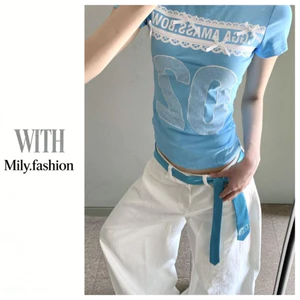 Milyfashion Nơ Ren Khâu Chữ In Áo Thun Tay Ngắn Mùa Hè Slim-Fit Slimm