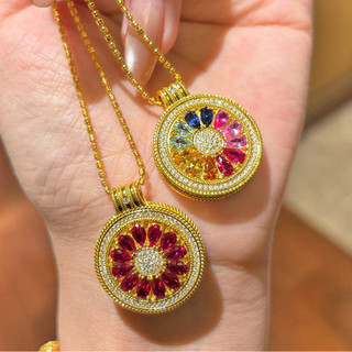 Châu Âu Mỹ ins Phong Cách Mới Đỏ Corundum Rainbow Một Mặt La Bàn Vòng Cổ Nữ