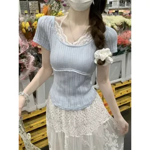 Milyfashion Ren Khâu Dây Cổ Giả Hai Mảnh Rỗng Tay Ngắn t Mùa Hè Nhẹ Nhàng Tay Ngắn Ngắn Top GA6B