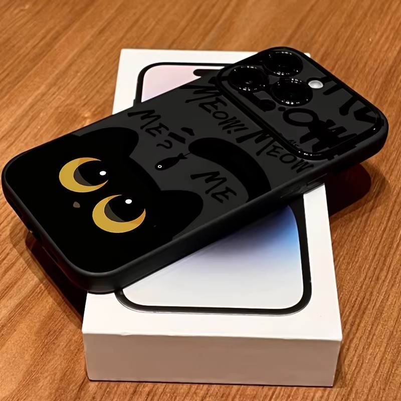 Phim Hoạt Hình Mèo Đen Ăn Cá Họa Tiết Ốp Lưng Điện Thoại iPhone 17 16 15 14 13 12 11 PRO MAX X XS XR Plus Vỏ Mềm Chống Sốc