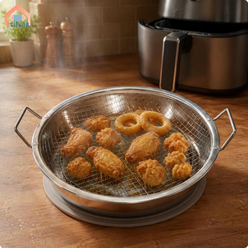 Acutuna 4 Miếng Giỏ Chiên Inox Tay Cầm Đôi Khay Dễ Dàng Vệ Sinh Giá Chảo Chiên Không Khí Để Chiên Sâu, Thịt Nướng