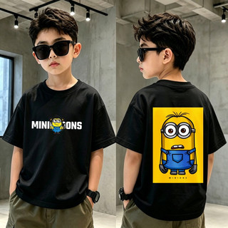 Áo thun trẻ em (2-12 tuổi), 100% cotton, tay ngắn, cổ tròn họa tiết Minion.