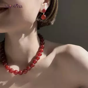 AqToCna Màu Đỏ Mã Não Đá Tự Nhiên Đính Hạt Nelaces Dành Cho Nữ Mạ Vàng Hạt Chokers Pendientes AqToCna