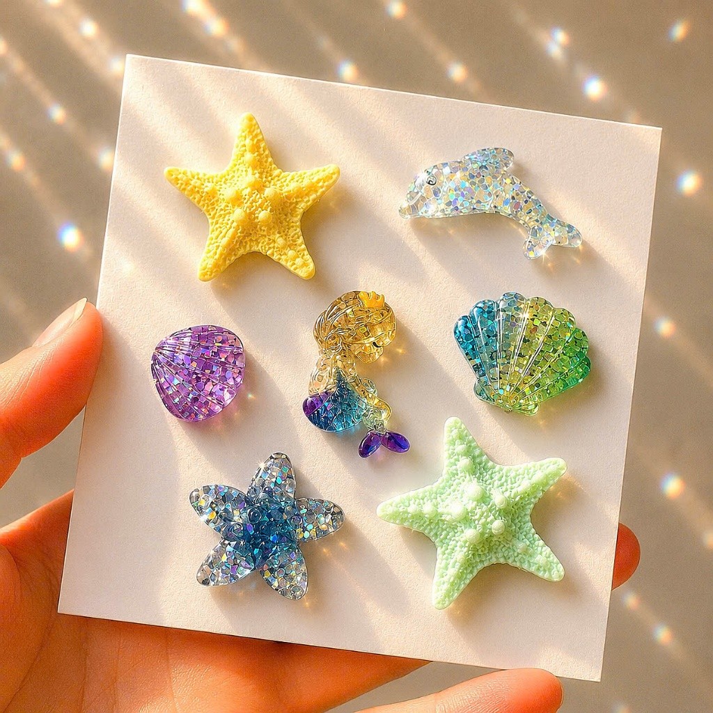 Set Charm Sao Biển Mermaid Pastel 🌟🐬 Charm Đại Dương Resin Glitter Ánh Cầu Vồng Gắn Dép Crocs Siêu Xinh Cao Cấp ✨