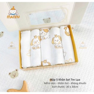 Hộp 5 khăn sữa sơi tre 2 lớp mềm mịn chuyên dùng cho bé sơ sinh Bubbybaby-GV